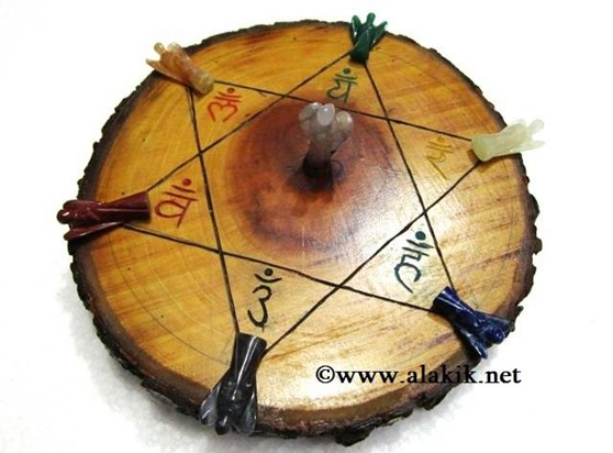 Picture of Engrave Sanskrit Wooden Disc with chakra Angel set