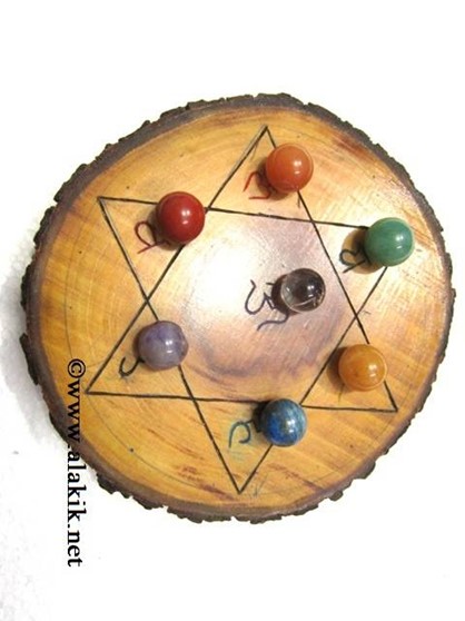 Picture of Engrave Sanskrit Wooden Disc with Chakra Ball set