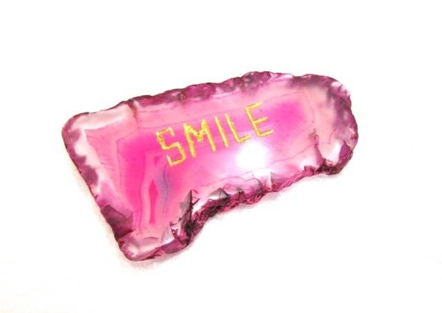 Picture of Pink Agate slice SMILE Pocket Stone