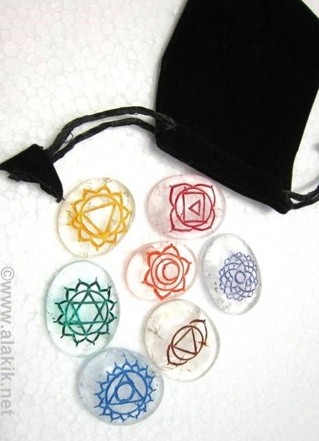 Picture of Crystal Quartz Chakra Colourful Worrystone Set with pouch