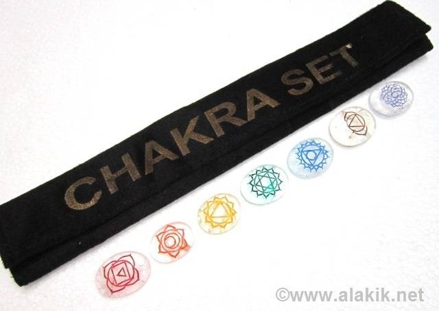 Picture of Crystal Quartz Chakra Colourful Worrystone Set with velvet purse