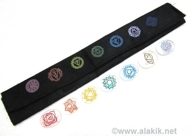 Picture of Crystal Quartz Chakra Colourful Worrystone Set with chakra colour velvet purse