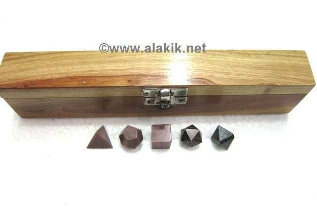 Picture of Rodonite 5pcs Geometry set with wooden box