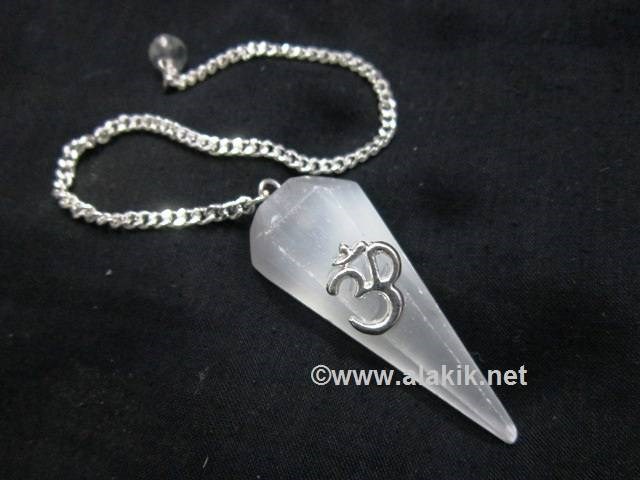 Picture of Selenite 6 facet pendulum with OM