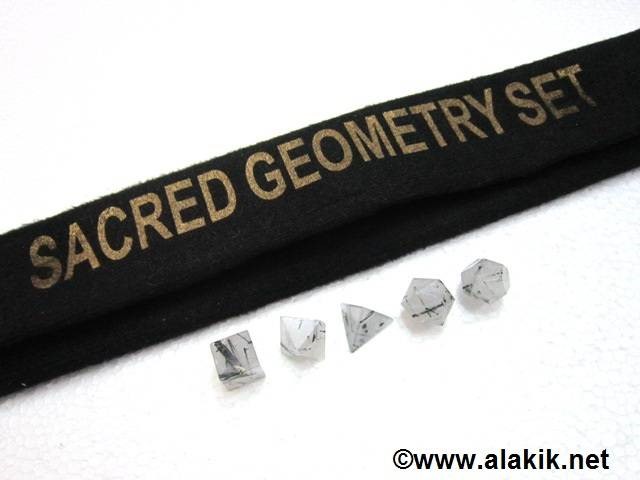 Picture of Black Rutile 5pcs Geometry Set with  Velvet purse