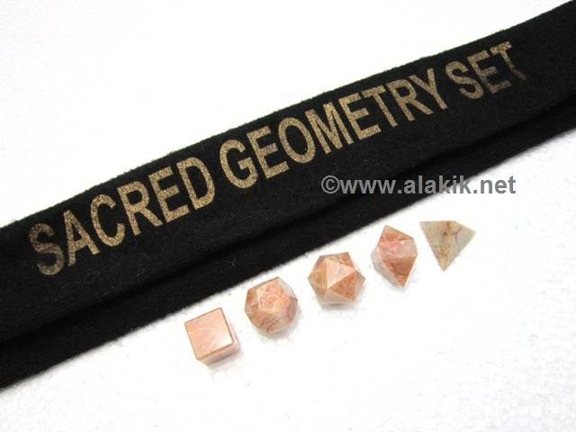 Picture of Orange Moonstone 5pcs Geometry set with velvet purse