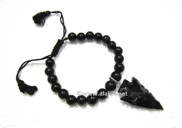 Picture of Black Obsidian D string Bracelet with BO Arrowhead