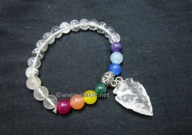 Picture of Crystal Chakra beaded Bracelet with crystal arrowhead