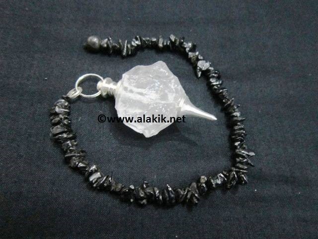 Picture of Raw Crystal Quartz  Ball Pendulum with Tourmaline Chips chain