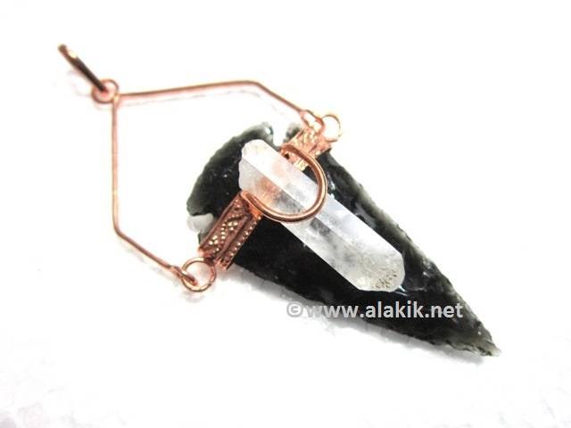 Picture of Copper Black Obsidian Arrowhead Raw Quartz Amulet