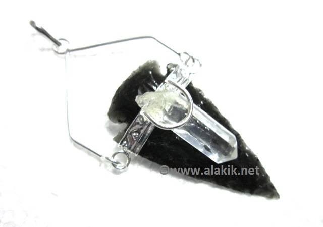 Picture of Silver Black Obsidian Arrowhead Raw Quartz Amulet