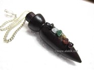 Picture of Rose Wood cone pot pendulum with chakra chips