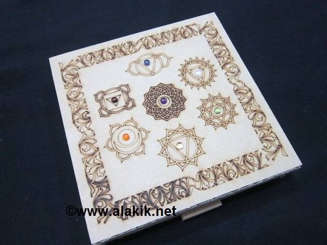 Picture of Chakra Itched 7 Hole Wooden Box with chakra Cabs