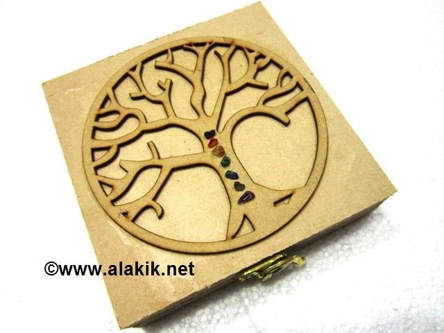 Picture of Flower of Life Embossed 7 Hole Wooden Box with Chakra chips