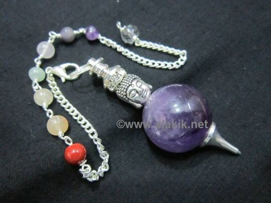 Picture of Amethyst Ball pendulm with Buddha Head chakra chain
