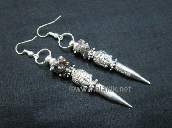 Picture of Iolite Buddha bullet Point Earring