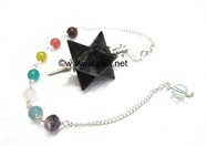 Picture of Blue Tiger Eye Merkaba Metal Mounted Pendulum with Chakra Chain