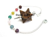 Picture of Calligraphy stone Merkaba Metal Mounted Pendulum with Chakra Chain