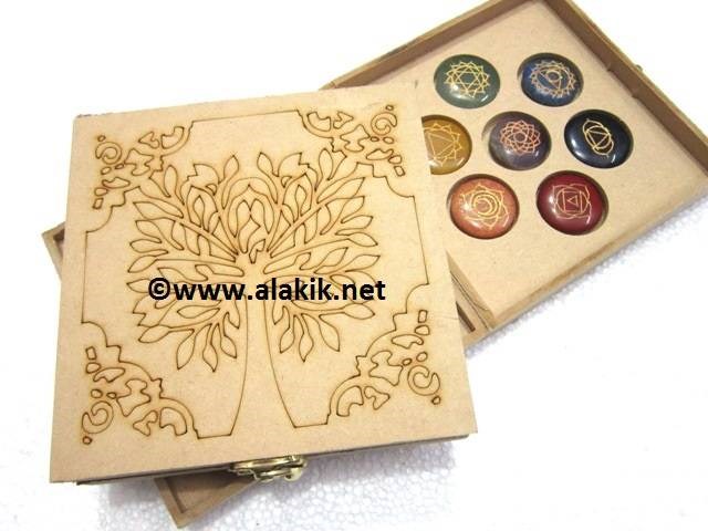 Picture of Chakra Tree Itched 7 Hole Wooden Box with Engrave Chakra Disc set