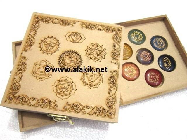 Picture of Chakra Mandala Itched 7 Hole Wooden Box with Engrave Chakra Disc Set