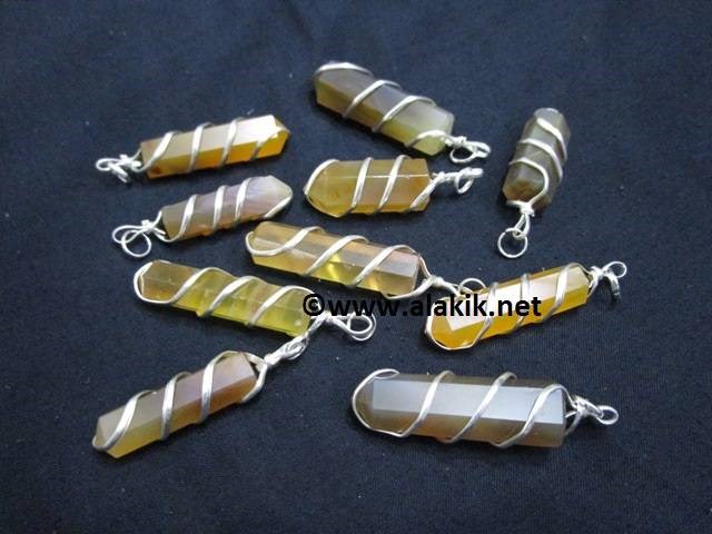 Picture of Yellow Agate Wire Wrapped Pencil Pendants