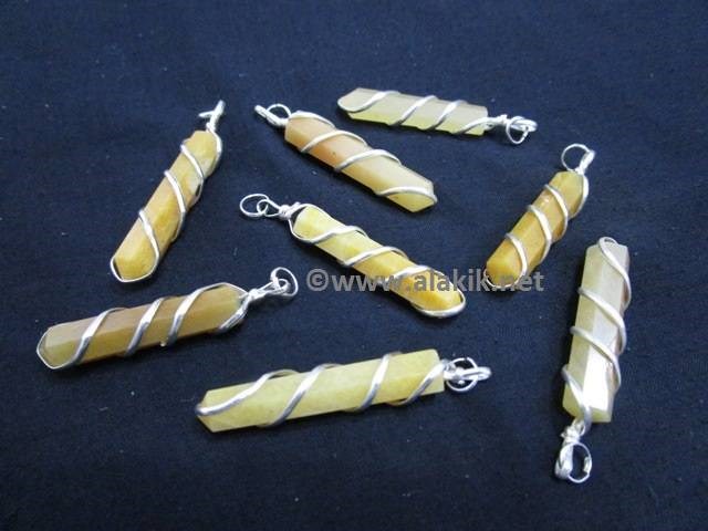 Picture of Yellow Jade Wire Wrapped Pencil Pendants