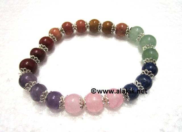 Picture of Chakra Elastic Bracelet with metal caps 9-10mm