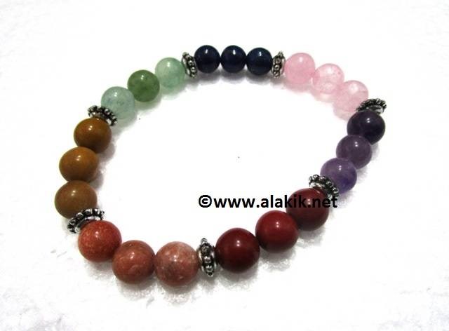 Picture of Chakra Elastic Bracelet with Metal Type beads 9-10mm