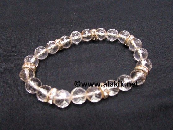 Picture of 8mm Facetted Crystal Quartz Bracelet with Diamond Ring