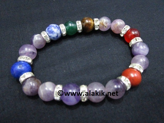 Picture of Amethyst Chakra 10mm Elastic Bracelet with Diamond ring