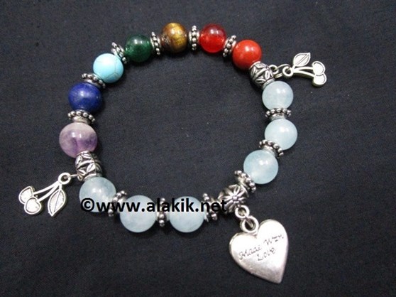 Picture of Aquamarine Chakra 10mm Elastic Bracelet with Charms