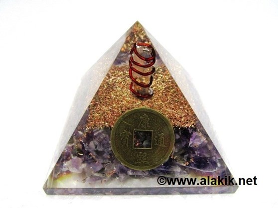 Picture of Amethyst Orgone Pyramid With Fengshui Coin