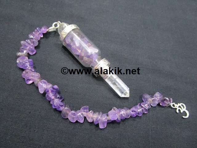 Picture of Amethyst Chip Bottle Pendulum with Chain and Om Charm
