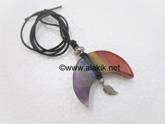 Picture of Chakra Bonded Crescent Moon Necklace with Leaf