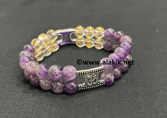 Picture of Amethyst with Crystal Quartz Double line Bracelet with OM Charm