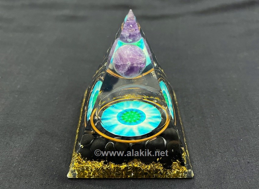 Picture of Black Nubian Orgone Pyramid with Floating Amethyst Ball