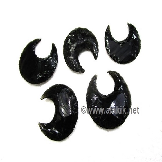 Picture of Black Obsidian Flinted Crescent Moon