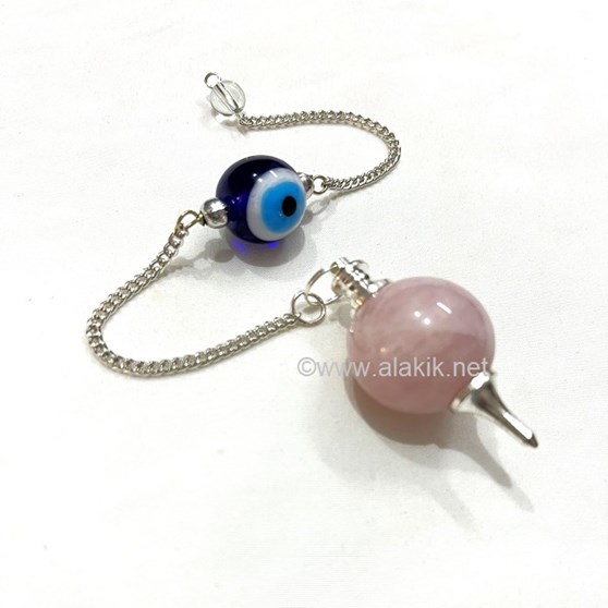 Picture of Rose Quartz Ball Pendulum with Evil Eye Bead Chain