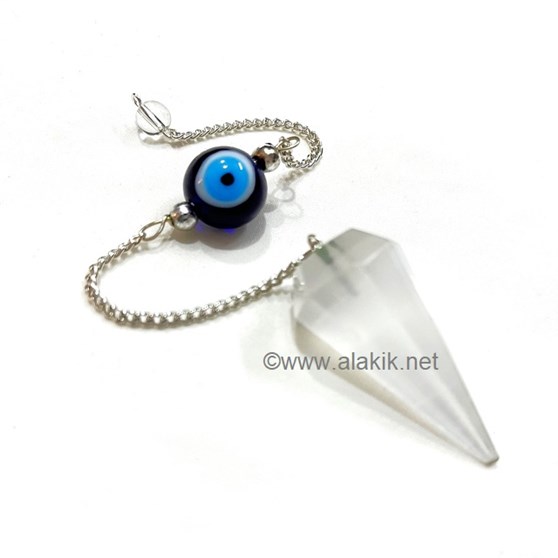 Picture of Selenite Facetted Pendulum with Evil Eye Chain