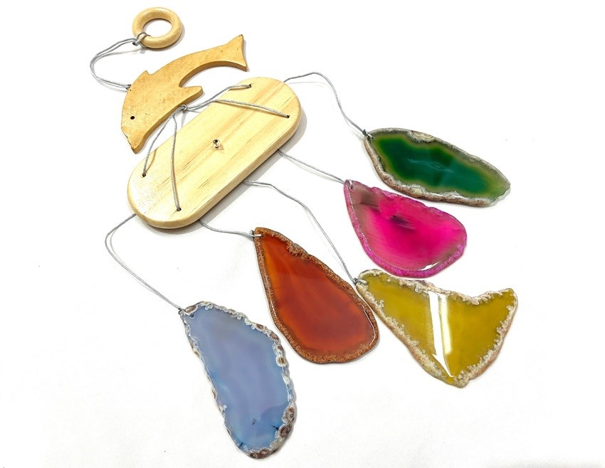 Picture of Mixed Color Agate Slive Wind Chimes with Dolfin 