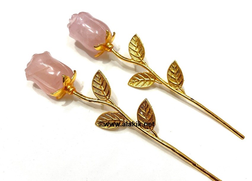 Picture of Rose Quartz Rose Flower with Golden Stem
